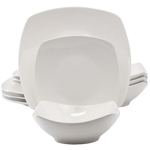 Gibson Home Everyday 12 Piece Square Fine Ceramic Dinnerware Set in White - Free Shipping