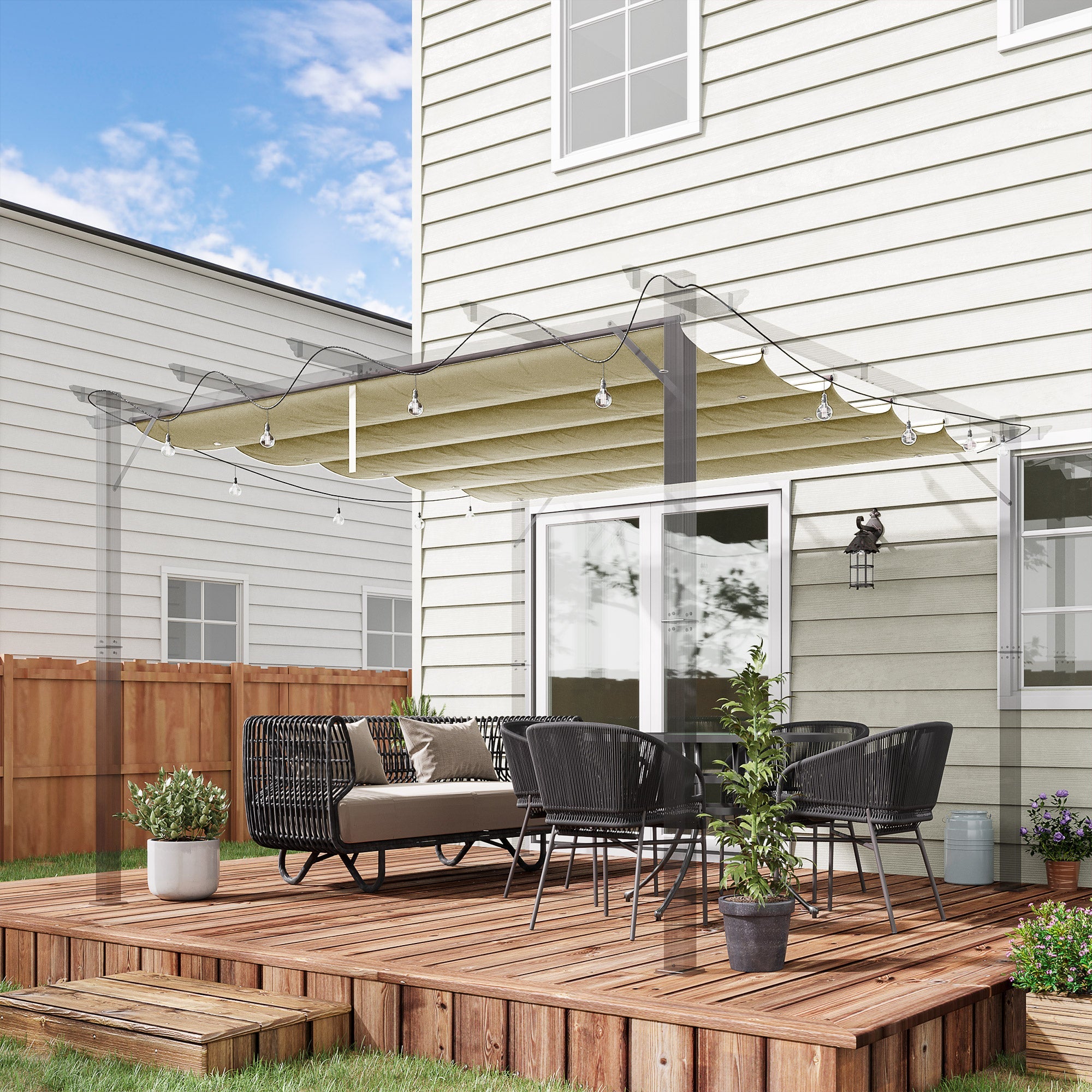 Beige Pergola Cover Replacement by Outsunny for 9.8x9.8 Pergola, Retractable Design - Refresh Your Pergola