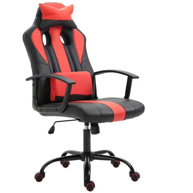 Office Chair High Back Racing Style Gaming Chair Adjustable PU Leather Swivel Computer Task Seat with Lumbar Support and Pillow Red