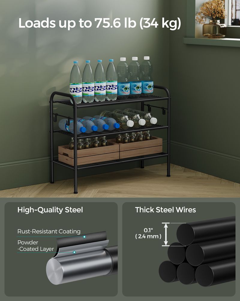 SONGMICS Shoe Rack with 4 Side Hooks, Holds 10 Pairs of Shoes