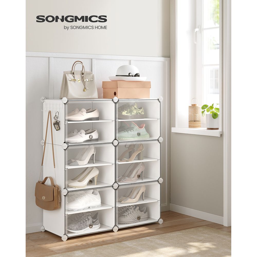 SONGMICS Cubes Plastic Shoe Rack with Doors, Holds Up to 16 to 48 Pair of Shoes