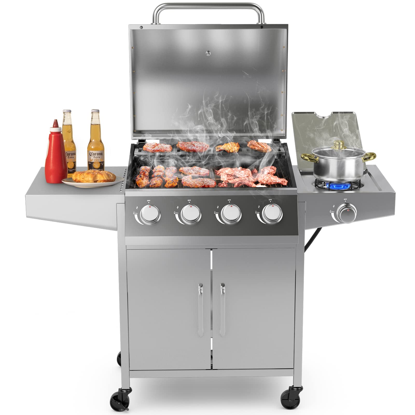 Giantex Propane Gas Grill with 4 Main Burners and Side Burner, total 50,000 BTU
