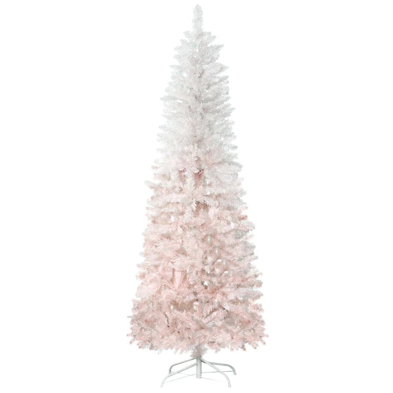 HOMCOM Pencil Artificial Christmas Tree with Pine Realistic Branches, Auto Open, Pink and White