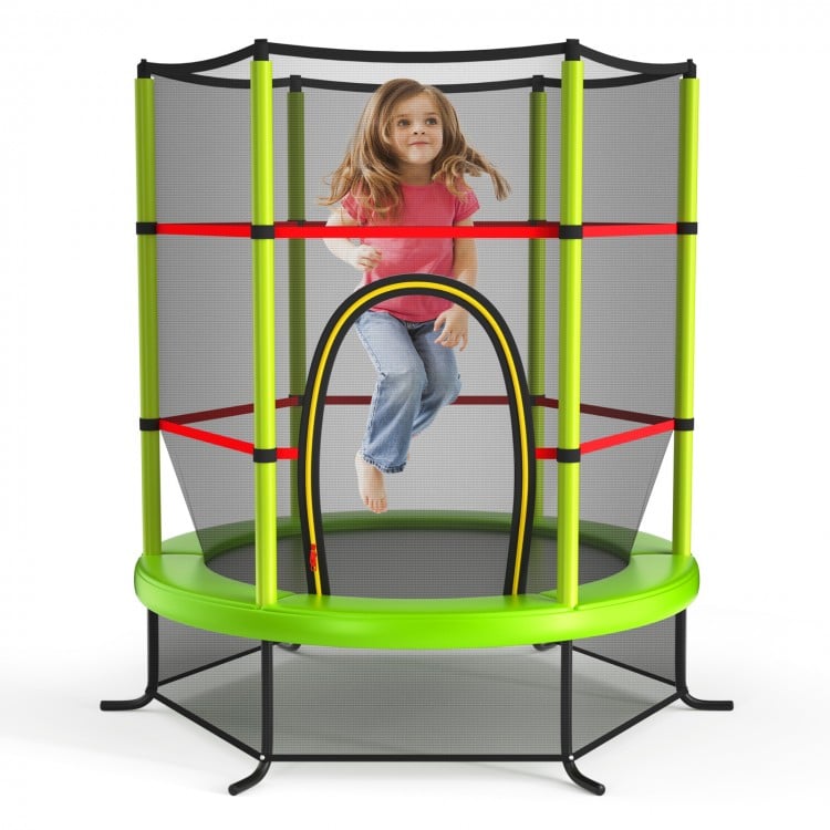 55 Inch Kids Recreational Trampoline Bouncing Jumping Mat with Enclosure Net