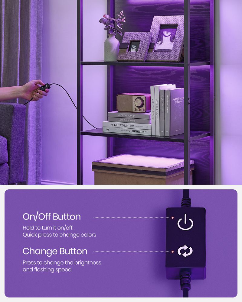 VASAGLE 6-Tier LED Bookshelf with Dimmable Lights
