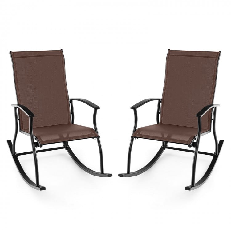2 Pieces Outdoor Rocking Chairs with Breathable Backrest-Brown