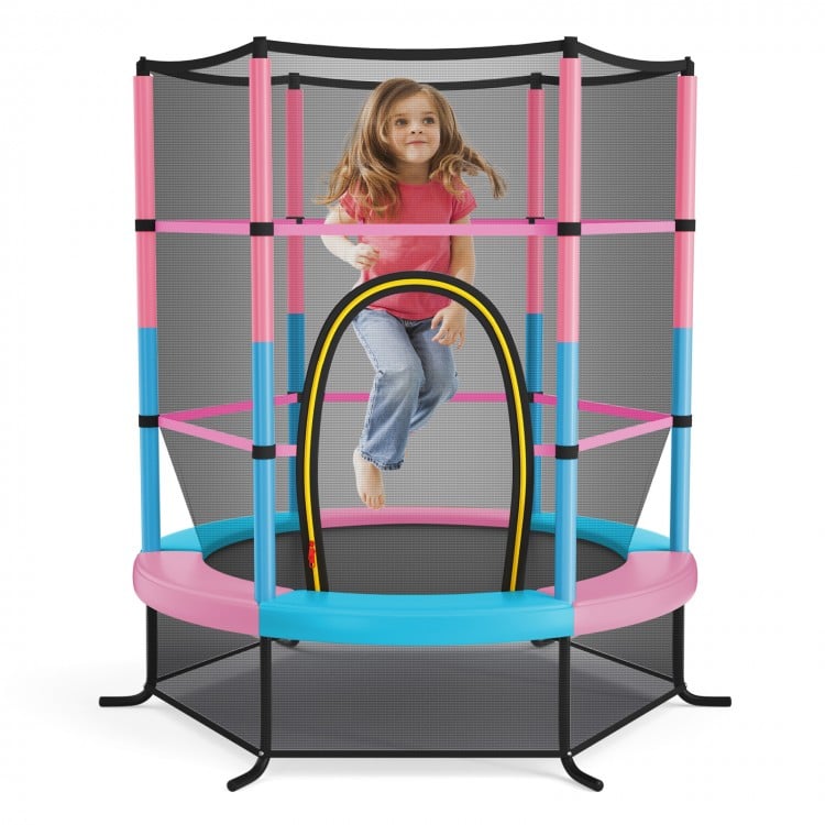 55 Inch Kids Recreational Trampoline Bouncing Jumping Mat with Enclosure Net