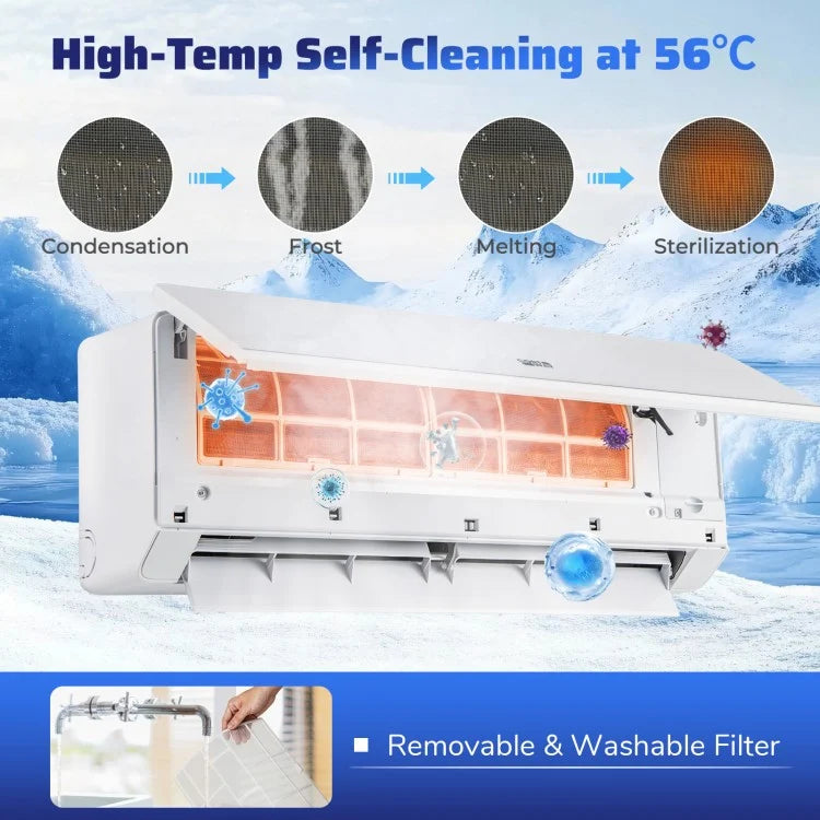 23000 BTU 208/230V Mini Split Heat Pump Heats at -15℃/5℉, Anti-Freeze Chassis Technology