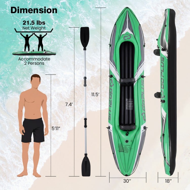 11.5 Feet Inflatable Kayak 2 Person Heavy Duty with Aluminum Paddles