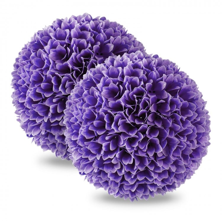 2 Pieces Artificial Plant Topiary Balls Faux Boxwood Decorative Balls-Purple