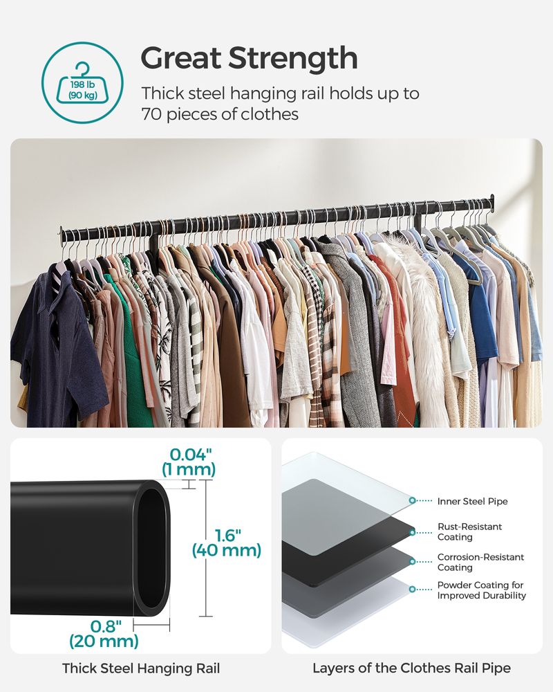 SONGMICS Clothes Rack with Extendable Hanging Rail