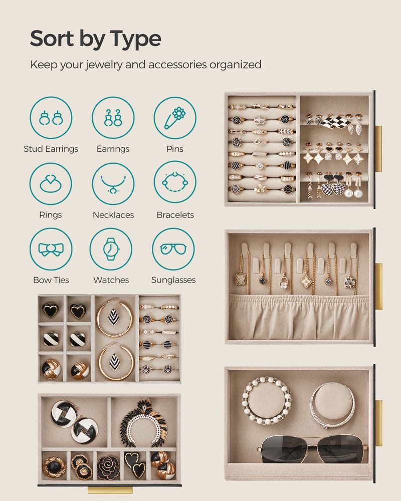 SONGMICS 5-Layer Jewelry Organizer with 3 Side Drawers