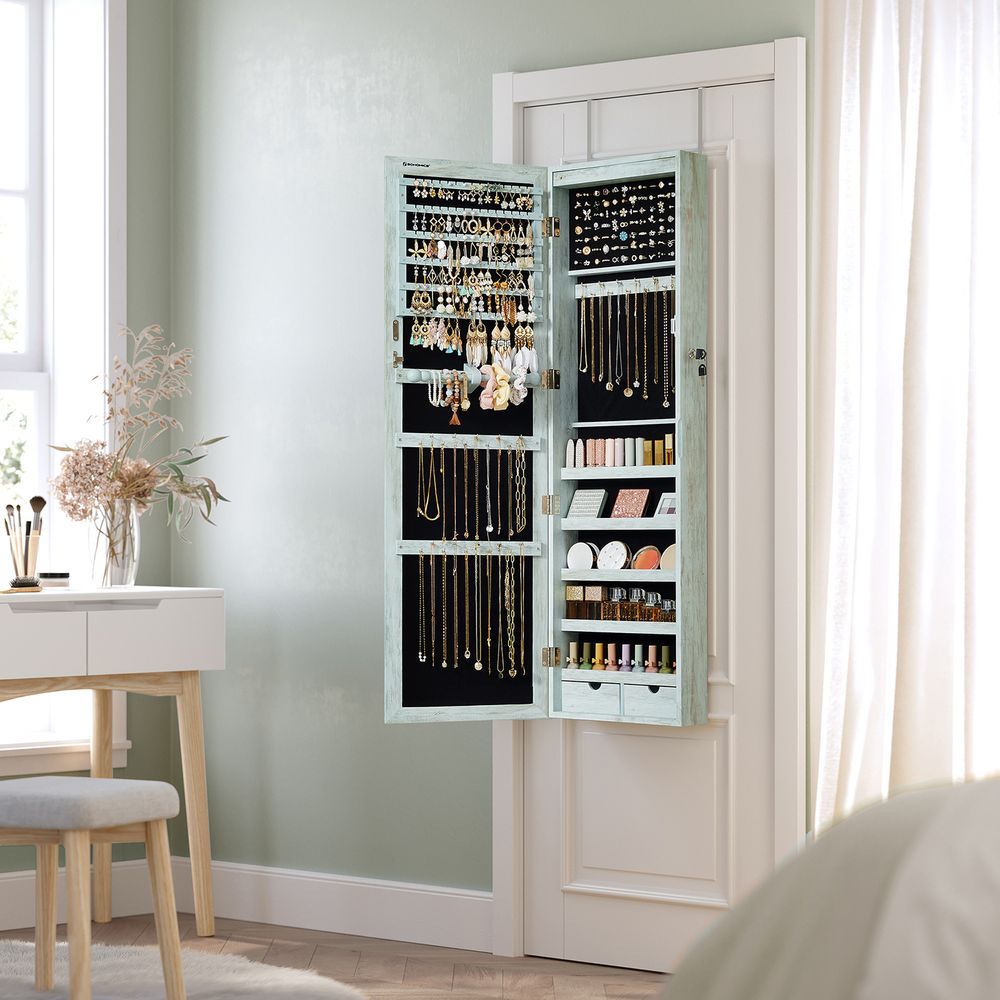 SONGMICS Lockable Wall or Door Mounted Jewelry Armoire Organizer with Mirror