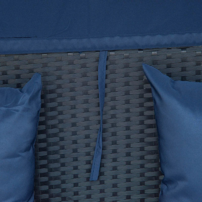 Outsunny 4 Pieces Patio PE Wicker Round Daybed, Outdoor Rattan Garden Lounge Furniture Sets, Dark Blue