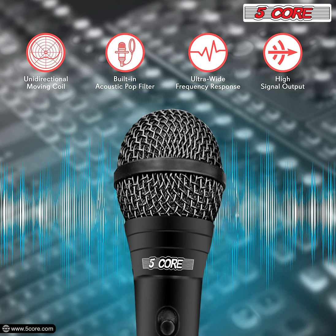 5Core XLR Microphone Dynamic Mic Karaoke Singing Studio Microfono Handheld Mics ND 58 BLK