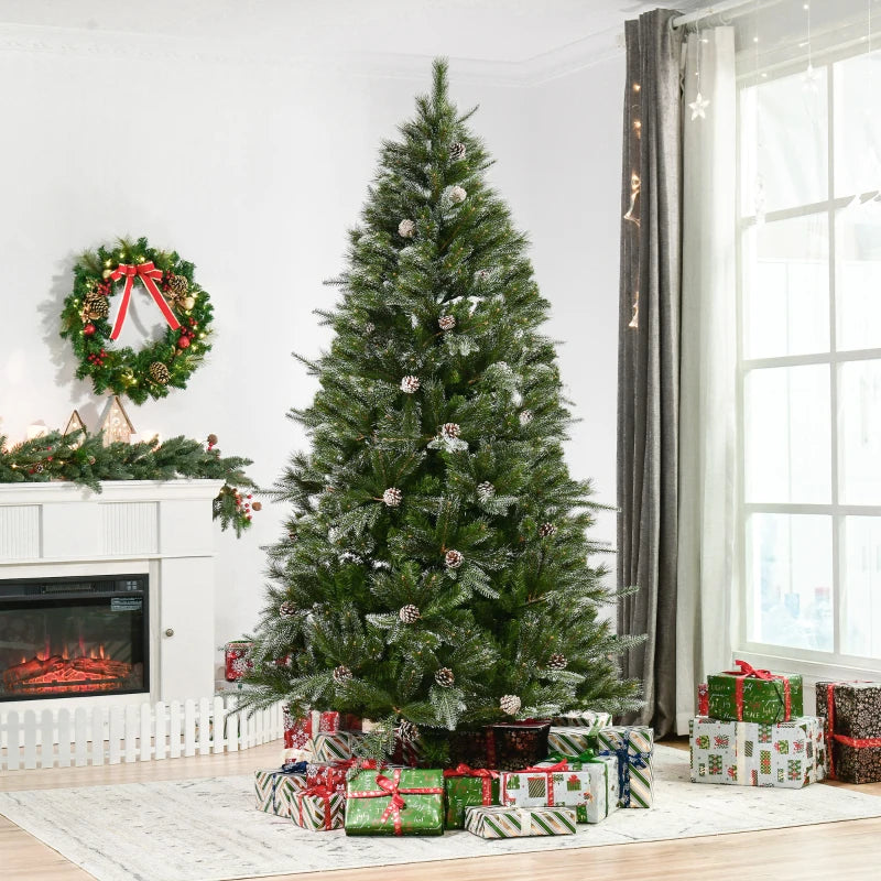 HOMCOM Artificial Christmas Snow Pine Tree with Automatic Open, Pinecones, Green Holiday Home Decoration