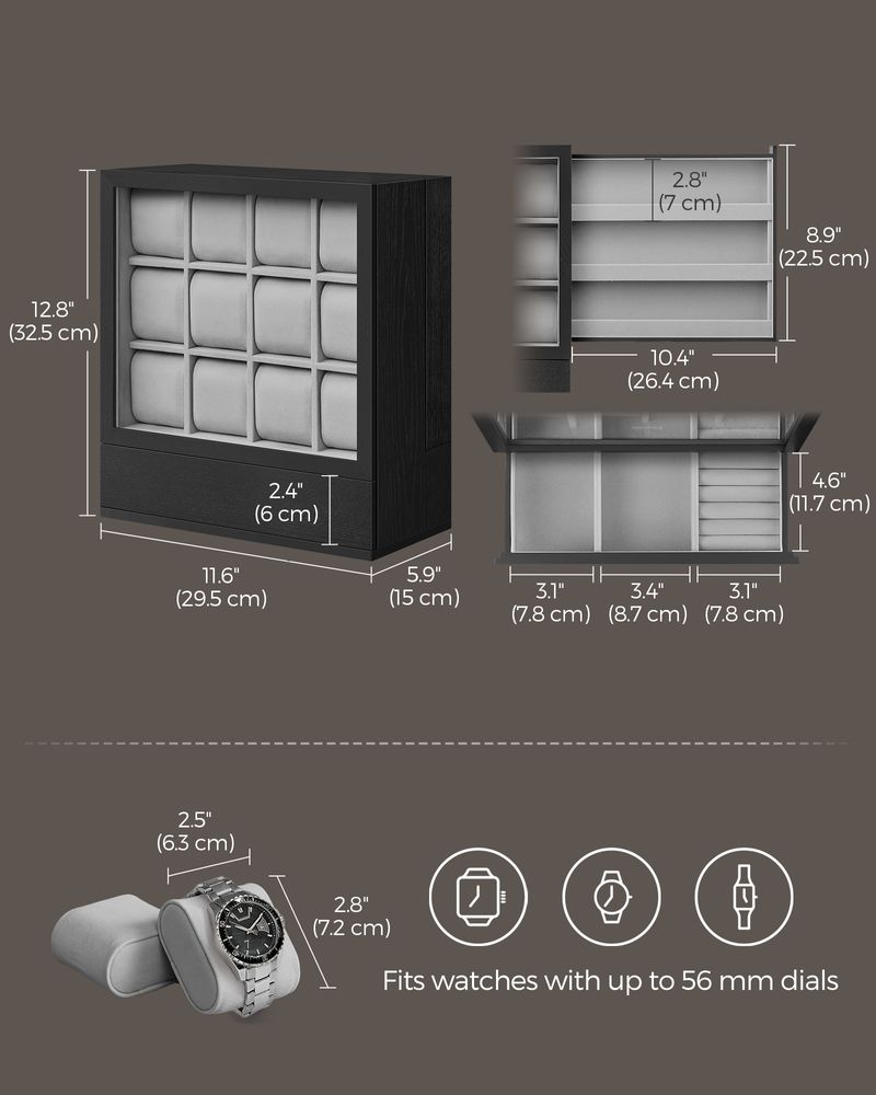 SONGMICS 12-Slot Wooden Watch Box