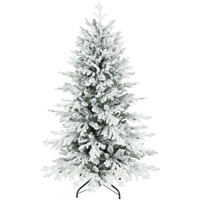 HOMCOM 7FT Artificial Flocked Christmas Tree, Full Snow-Covered Pine Xmas Tree with Realistic Tips, Hinged Branches, and Metal Stand