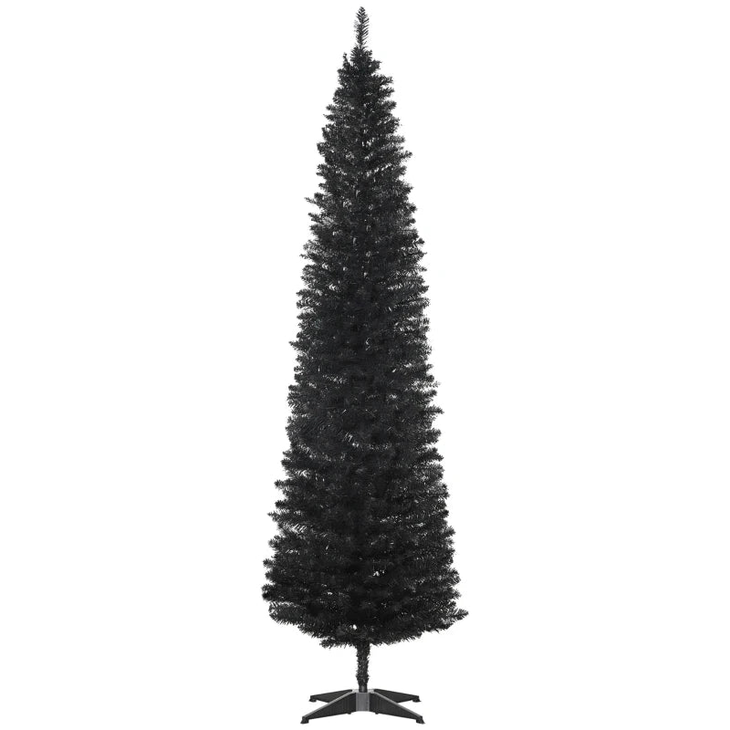 HOMCOM 7FT Artificial Christmas Tree, Pencil Christmas Tree with Realistic Branches, Stable Stand, Black
