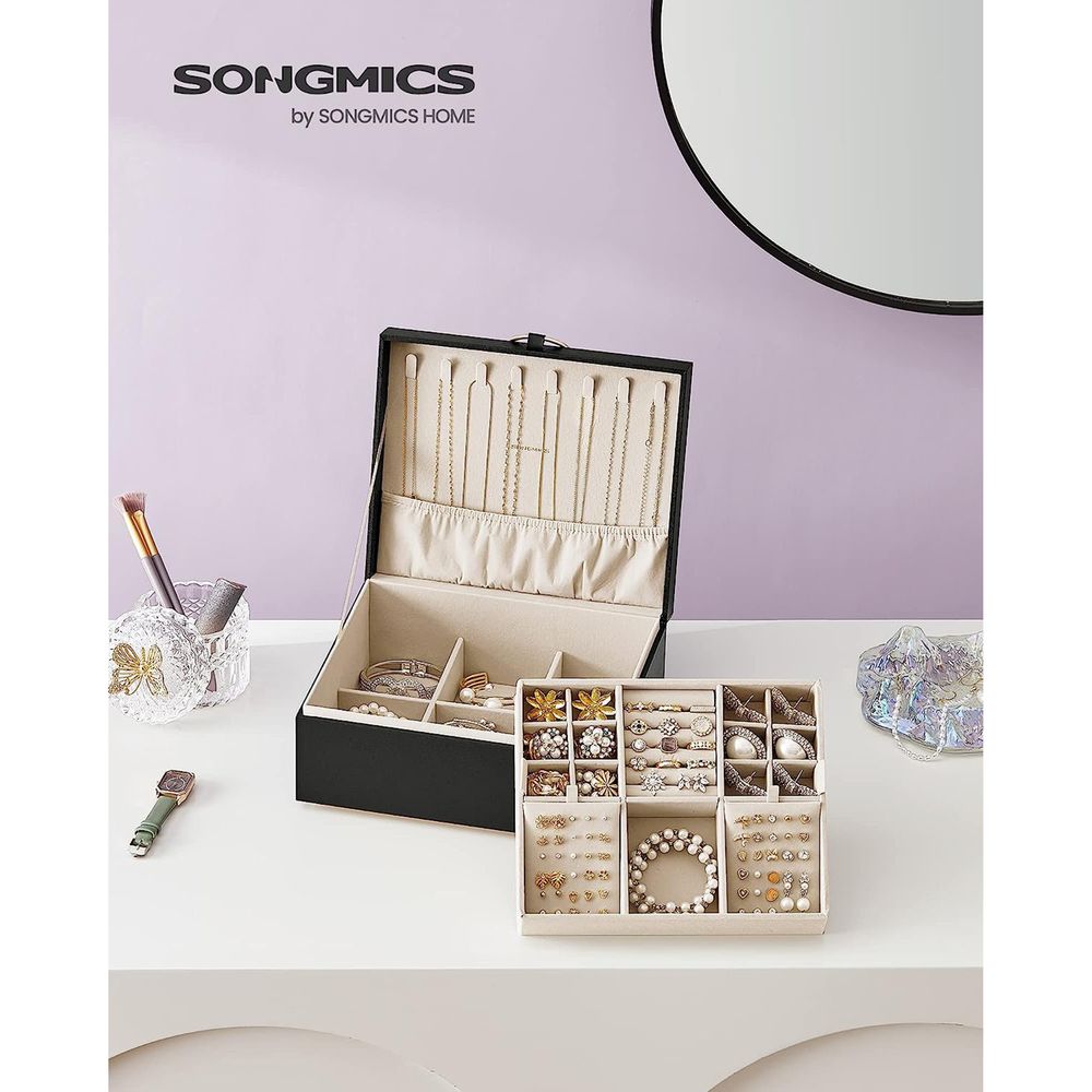 SONGMICS 2-Layer Jewelry Box with Handle and Removable Jewelry Tray