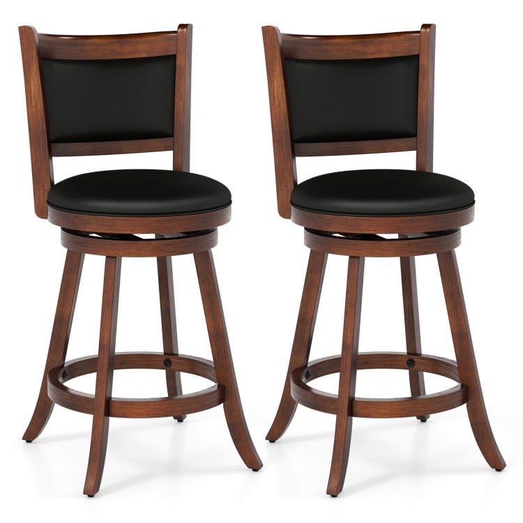 2 Pieces 24 Inch Swivel Counter Stool Dining Chair Upholstered Seat-Brown