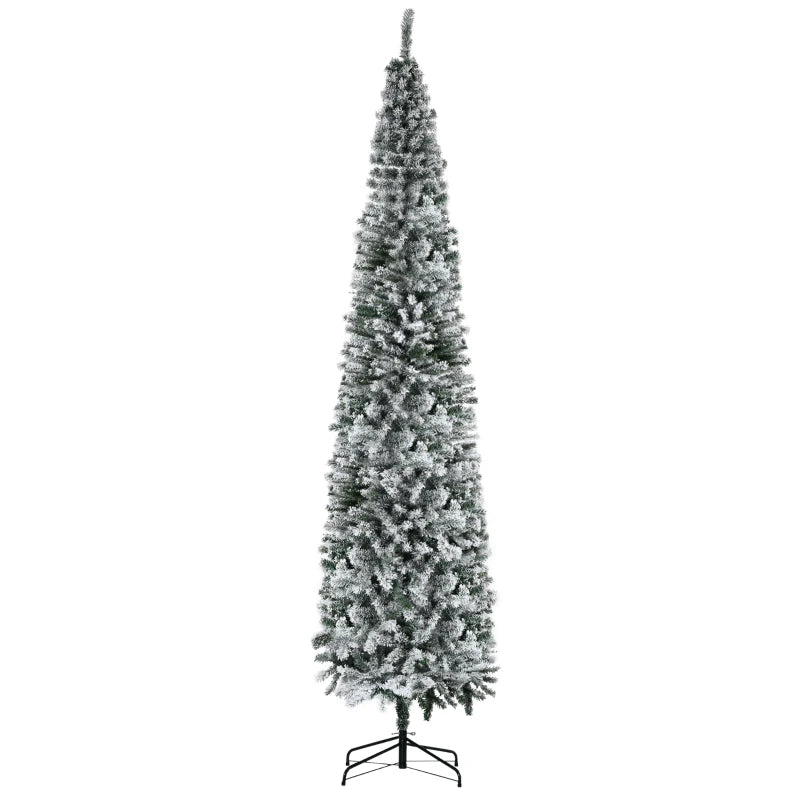 HOMCOM Flocked Pencil Christmas Tree with Realistic Branch Tips, Folding Metal Stand, Multicolor