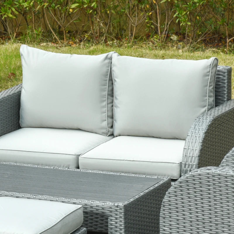 Outsunny 6 PCS Outdoor Rattan Wicker Sofa Set Patio All Weather Furniture w/ Tea Table & Cushion for Backyard Garden Grey