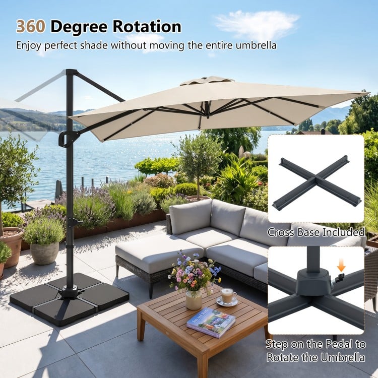 11 x 9 FT Aluminum Pole Outdoor Offset Hanging Umbrella with 220 LBS Base