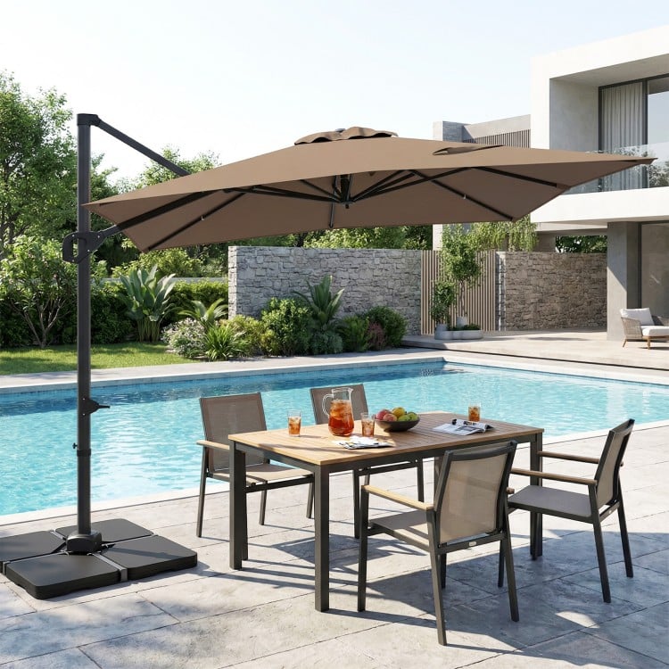 11 x 9 FT Aluminum Pole Outdoor Offset Hanging Umbrella with 220 LBS Base
