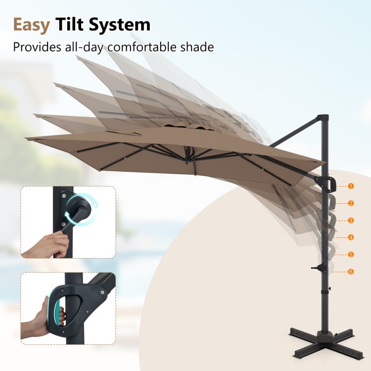 11 x 9 FT Aluminum Pole Outdoor Offset Hanging Umbrella with 220 LBS Base