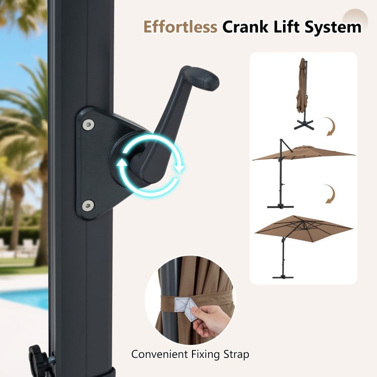 11 x 9 FT Aluminum Pole Outdoor Offset Hanging Umbrella with 220 LBS Base