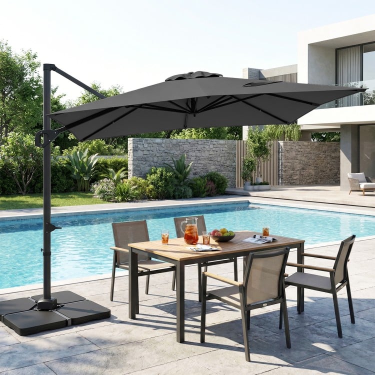 11 x 9 FT Aluminum Pole Outdoor Offset Hanging Umbrella with 220 LBS Base