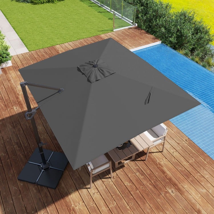 11 x 9 FT Aluminum Pole Outdoor Offset Hanging Umbrella with 220 LBS Base
