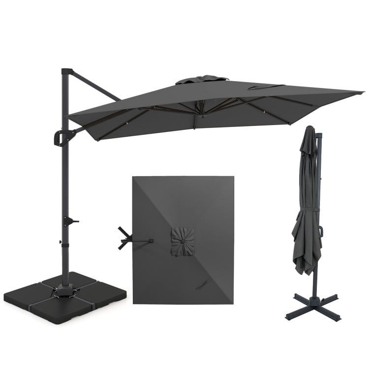 11 x 9 FT Aluminum Pole Outdoor Offset Hanging Umbrella with 220 LBS Base