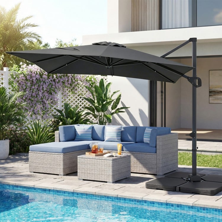 11 x 9 FT Aluminum Pole Outdoor Offset Hanging Umbrella with 220 LBS Base