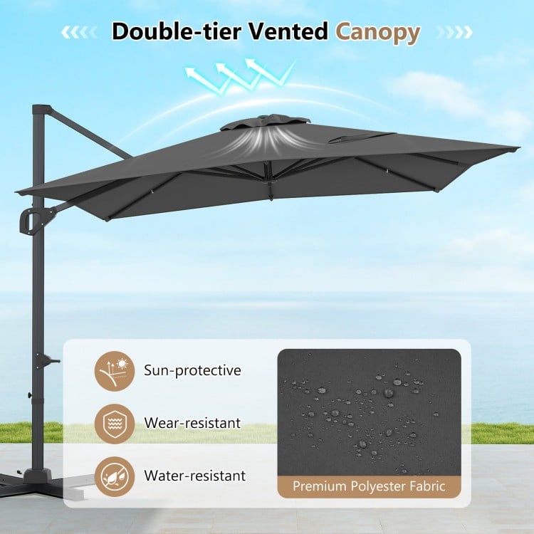 11 x 9 FT Aluminum Pole Outdoor Offset Hanging Umbrella with 220 LBS Base
