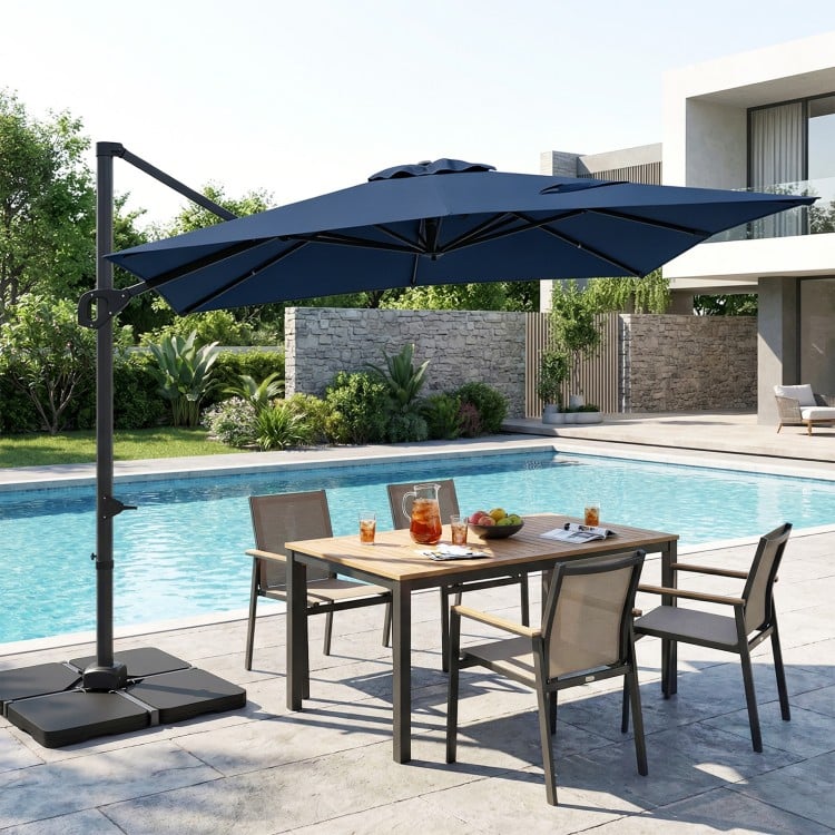 11 x 9 FT Aluminum Pole Outdoor Offset Hanging Umbrella with 220 LBS Base