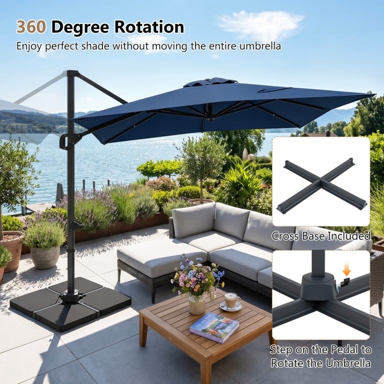 11 x 9 FT Aluminum Pole Outdoor Offset Hanging Umbrella with 220 LBS Base