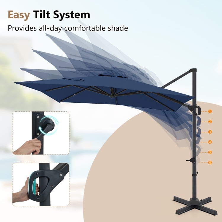 11 x 9 FT Aluminum Pole Outdoor Offset Hanging Umbrella with 220 LBS Base