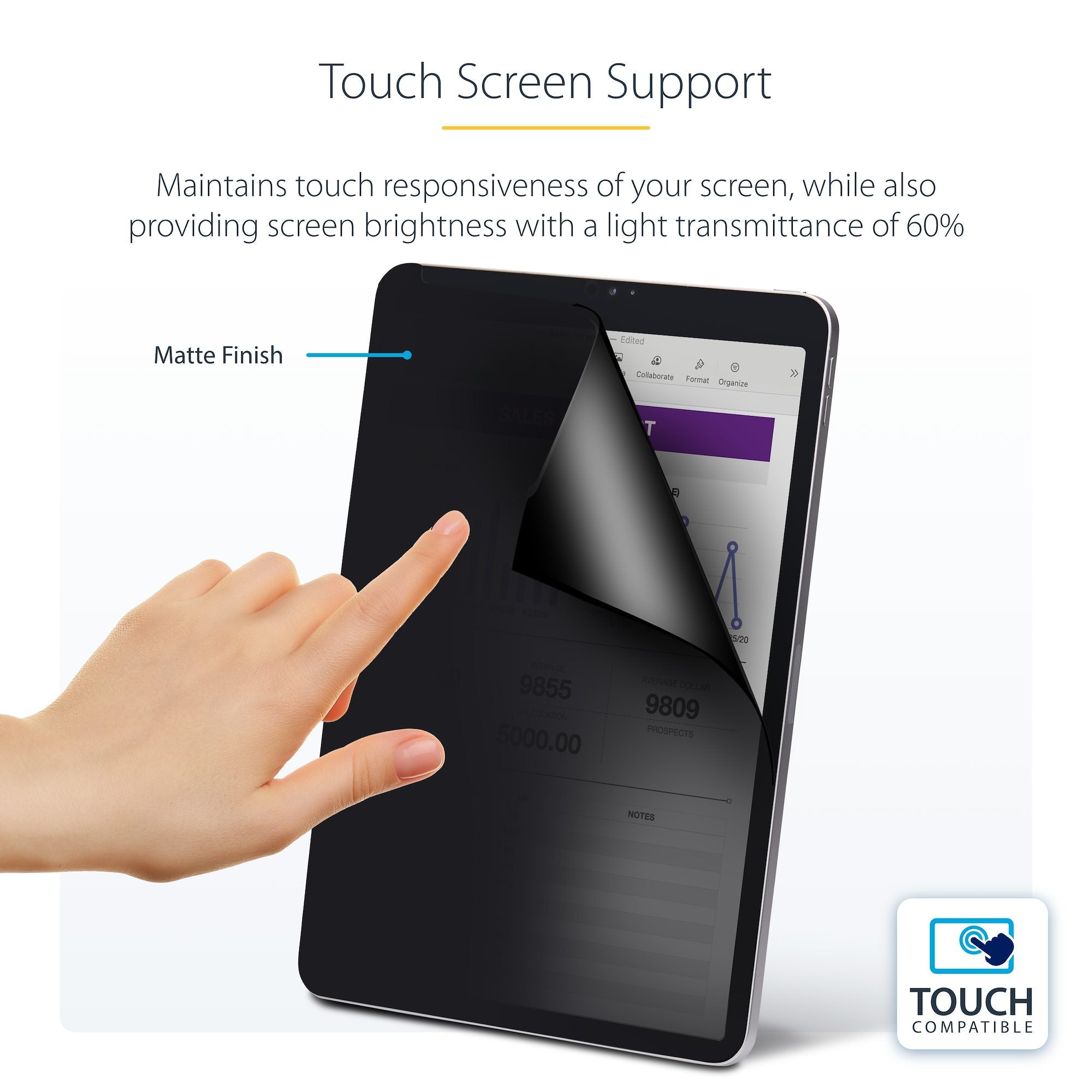 4-Way Privacy Screen For 11-inch iPad Pro, For Portrait/Landscape Orientations, Touch-Enabled, +/- 30 Deg. View, Blocks up to 51% Blue Light, Anti-Glare