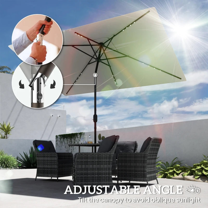 Patio Umbrella with 22 LED Solar Lights and Tilt, Light Grey