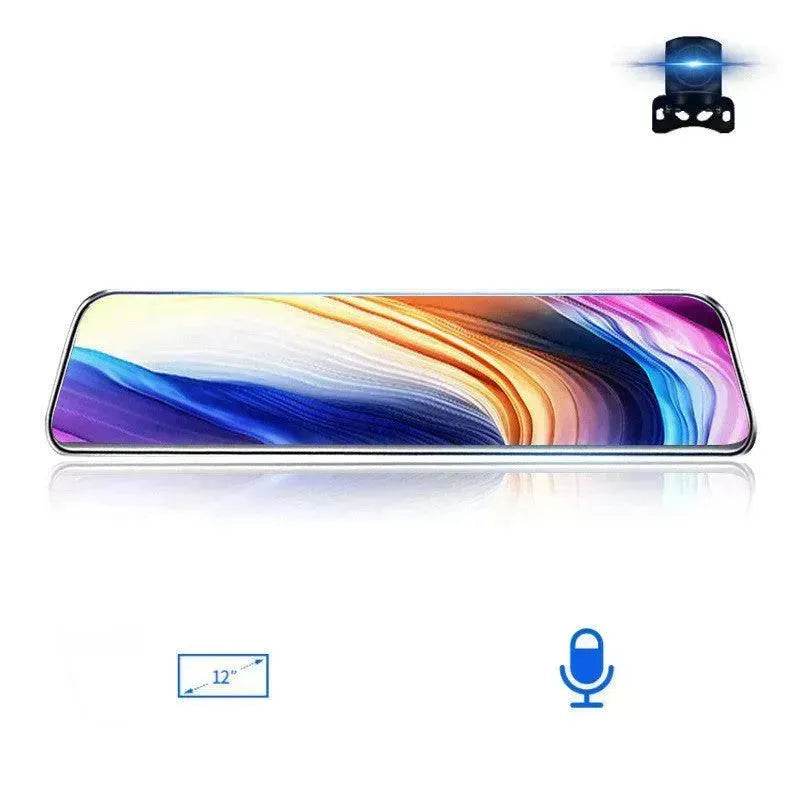 12-inch Smart Voice-activated Car Rearview Mirror Tachograph, 170 wide angle, Dashcam Camera Recorder. Front and Back view dual Camera.