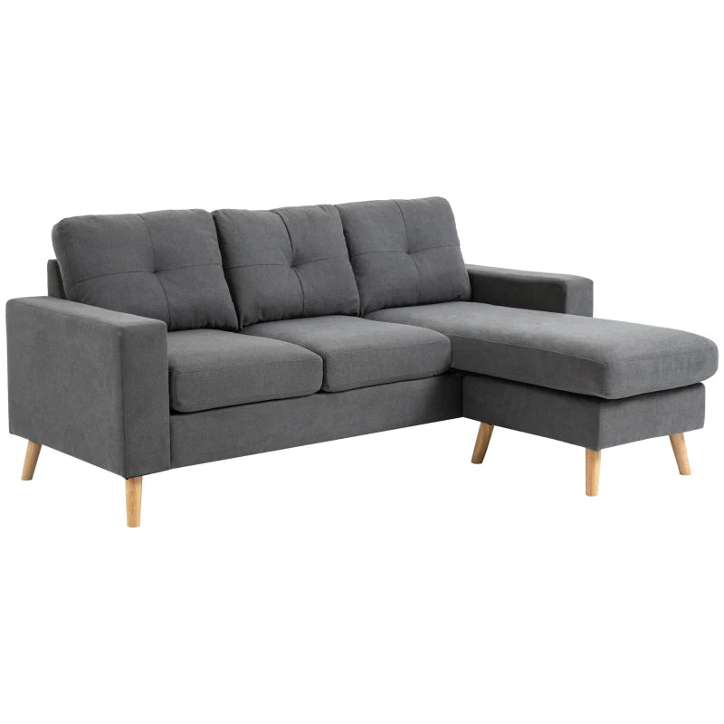 HOMCOM Sectional Sofa Couch, L Shaped Couch with Reversible Chaise, Wooden Legs for Living Room, Bedroom, Dark Grey