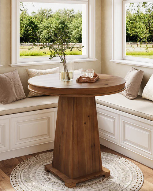 31.5" Solid Wood Round Dining Table for 2-4, Small Kitchen Table with Thick Top and Sturdy Base Natural Wood