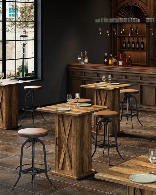 Bar Table 31.5" Square High-Top with Storage Cabinet Farmhouse Pub Table Brown