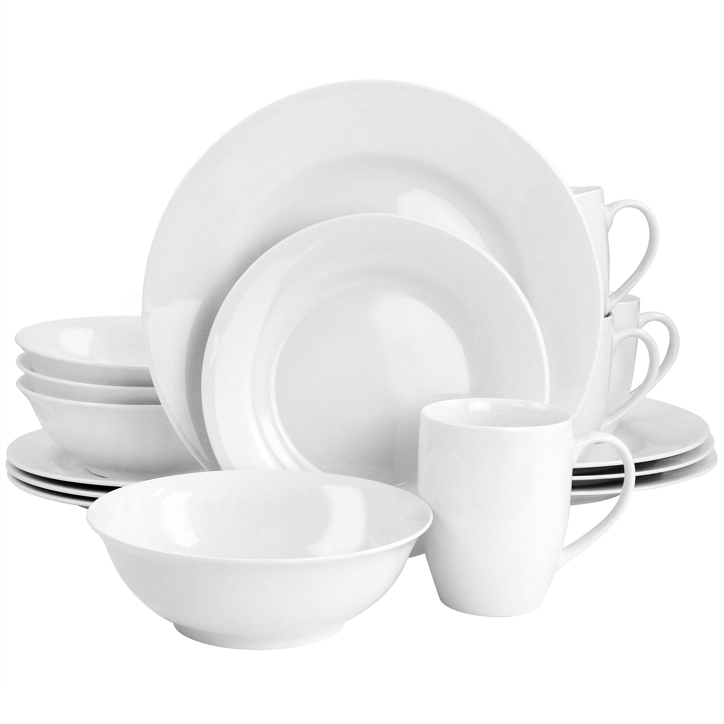 Gibson Home White Cloud Fine Ceramic 16 Piece Dinnerware Set in White - Free Shipping