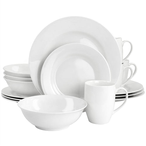 Gibson Home White Cloud Fine Ceramic 16 Piece Dinnerware Set in White - Free Shipping