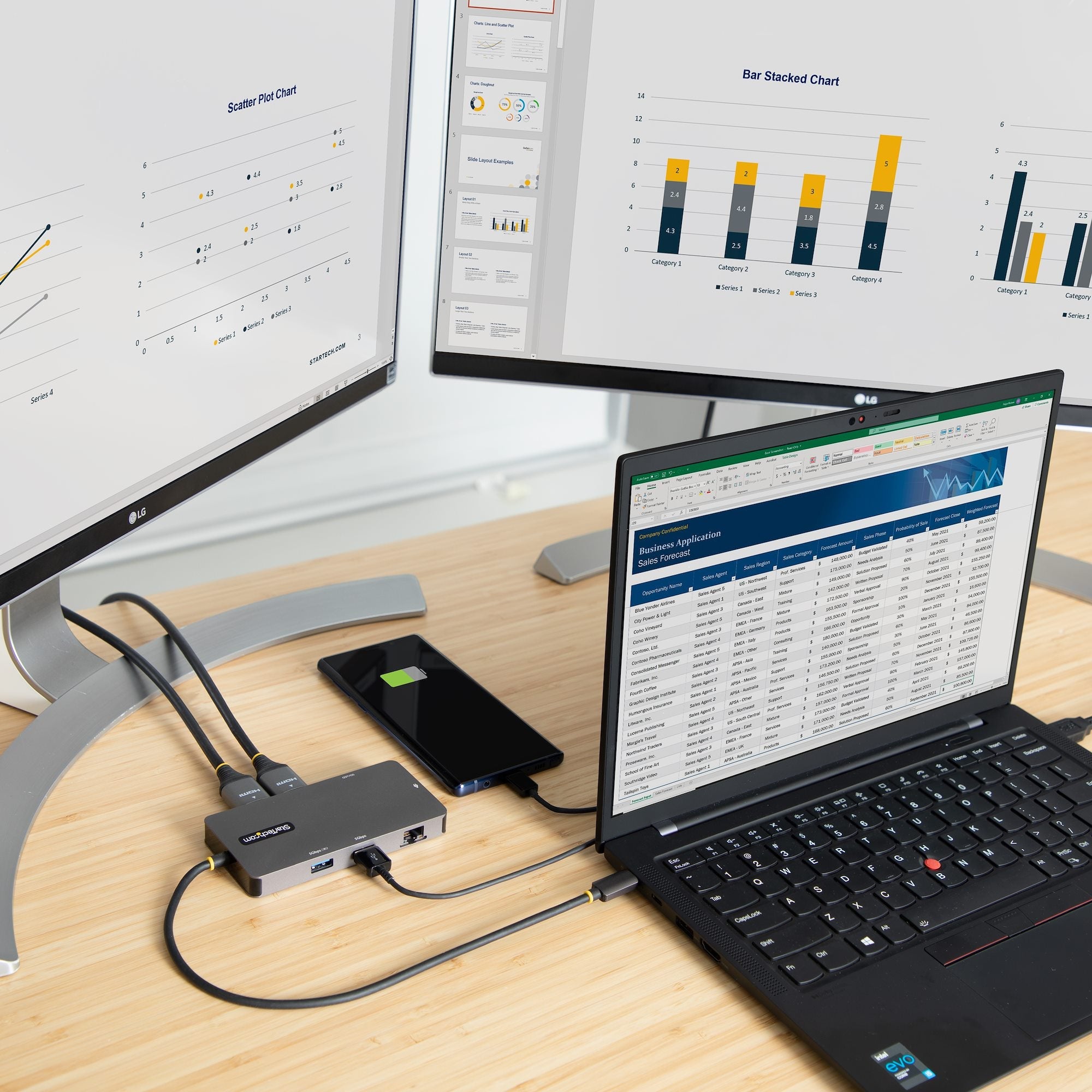 USB C Multiport Adapter, Dual HDMI Video, 4K 60Hz, 2Pt 5Gbps USB-A Hub, 100W Power Delivery Pass-Through/GbE/SD/MicroSD, 12"/30cm Cable, Travel Dock, Laptop Docking Station