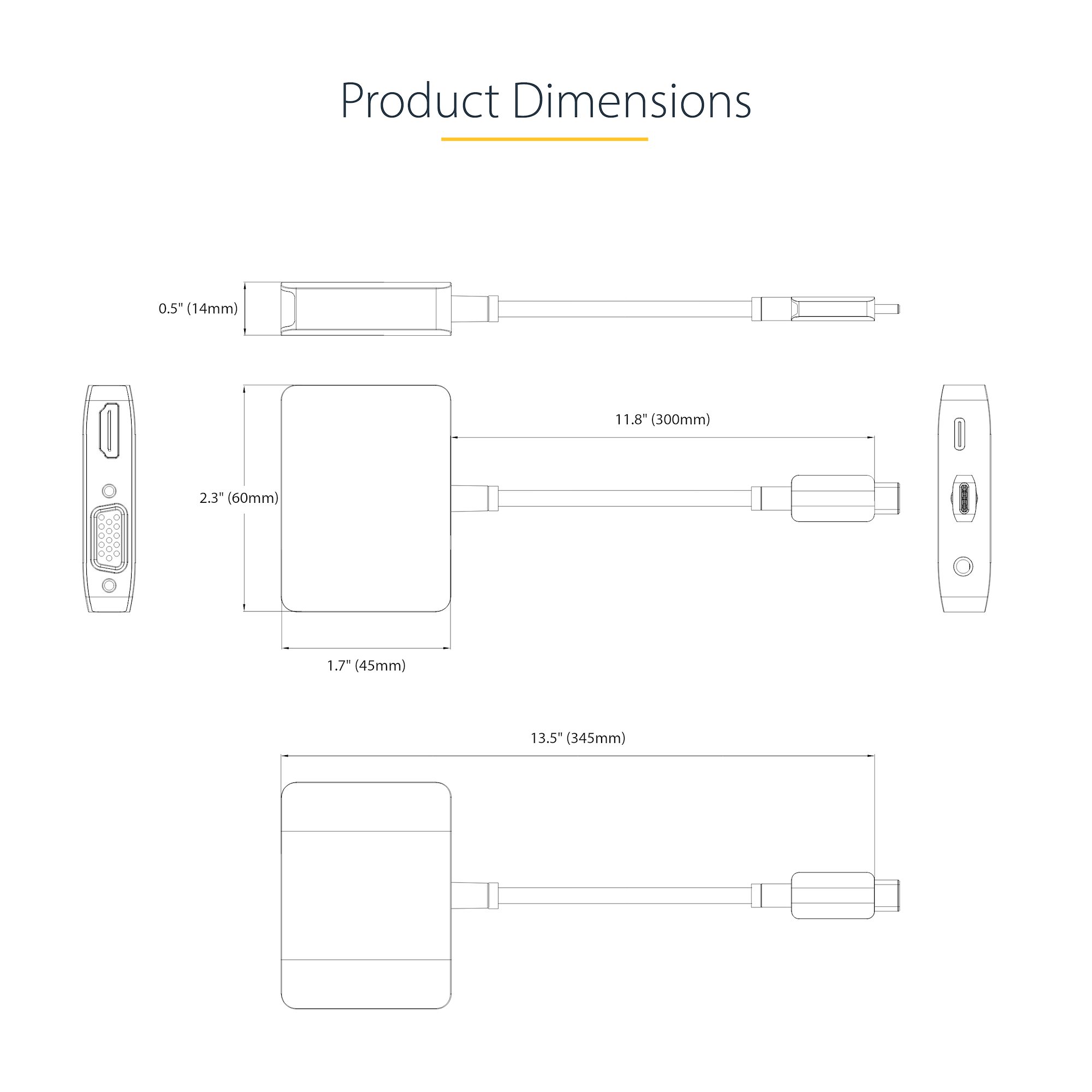USB C Video Adapter, USB C to HDMI VGA Multiport Adapter, 3.5mm Audio, 4K 60Hz HDR, 100W PD Pass-Through, Thunderbolt 3/4 Compatible - USB C Display Travel Adapter