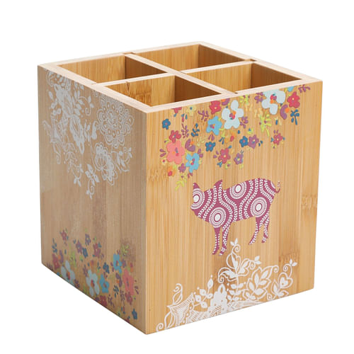 Gibson Urban Market 5.5 Inch Square Bamboo Utensil Holder in Animal and Floral Print - Free Shipping